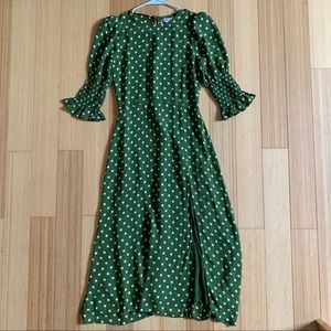 Reformation green and white polka dot dress